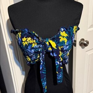 Miss Selfie Floral Tropical Women's Stretchy Bandeau Strapless Adjustable Top M